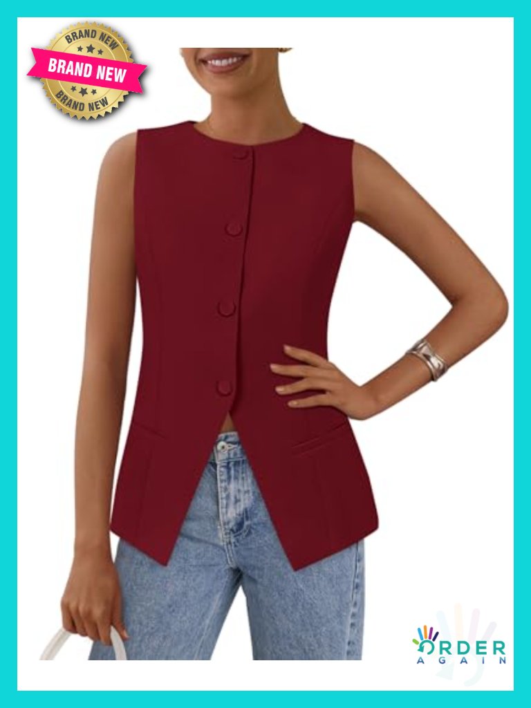 Suit Vest Tops Sleeveless Button Down Business Casual Blazer Waistcoat